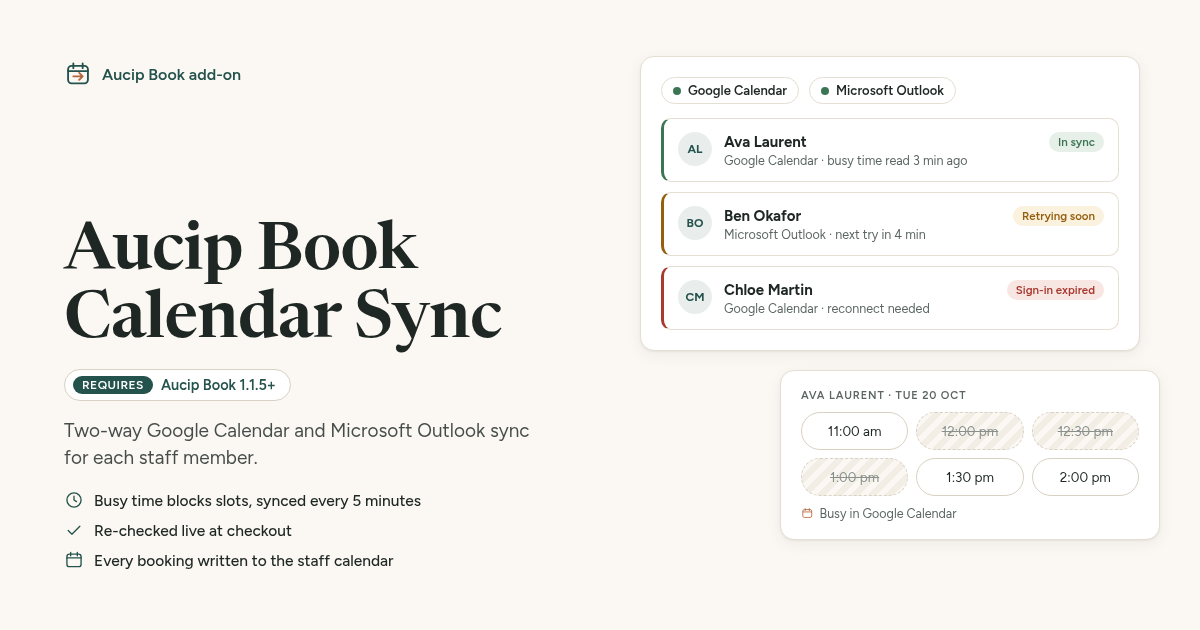 Aucip Book Calendar Sync