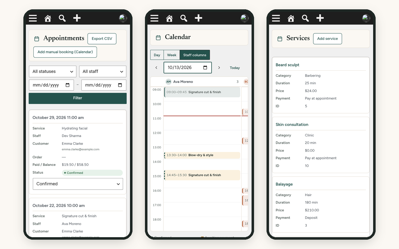 Admin appointments on mobile