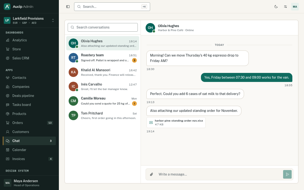 Chat inbox with thread and attachment