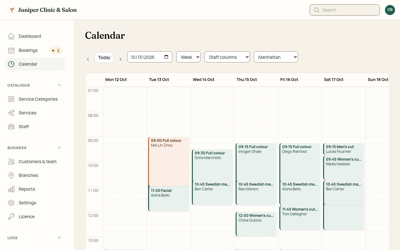 Admin calendar week