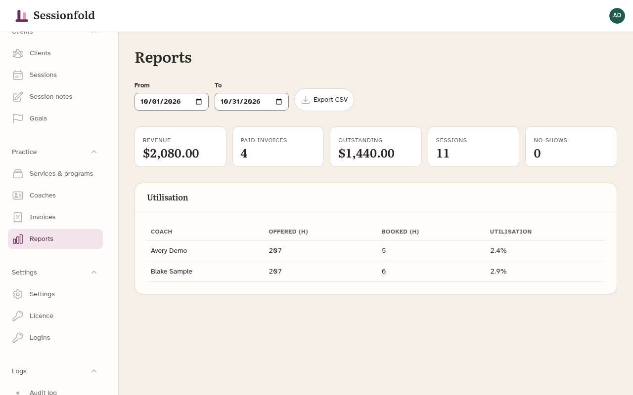 Revenue and utilisation reports