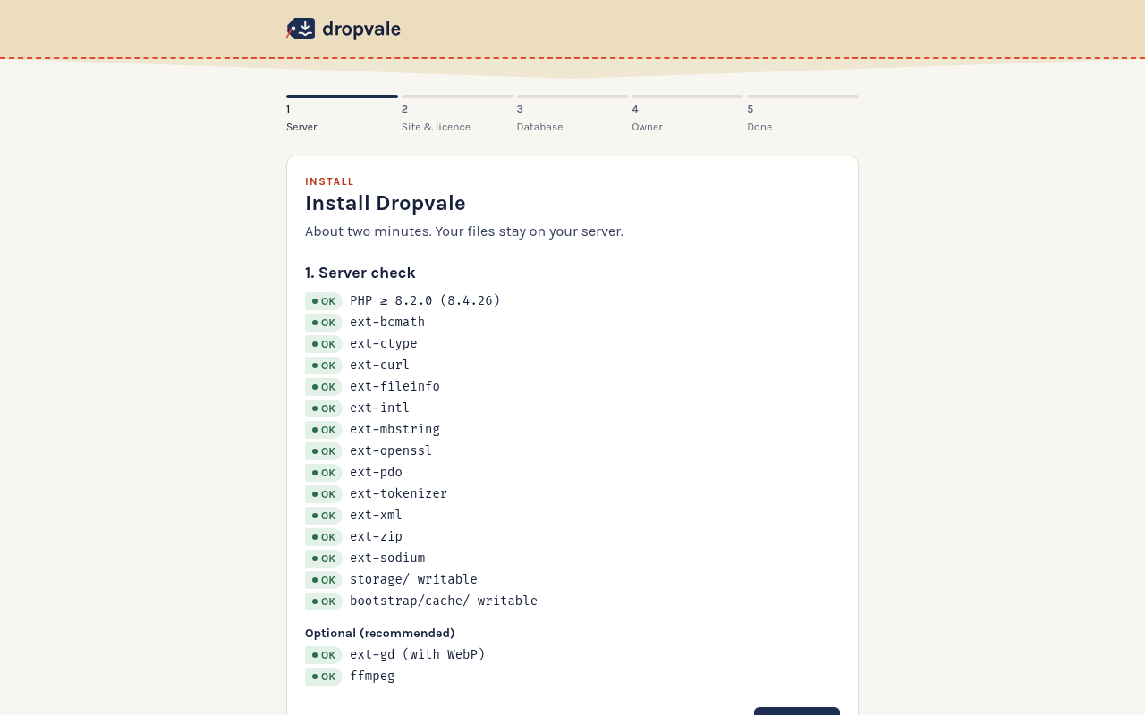 The web installer's server check