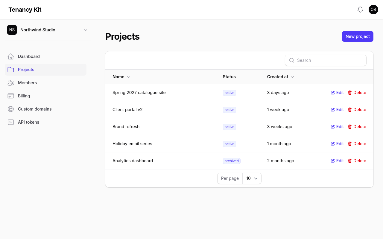 App tenant scoped projects