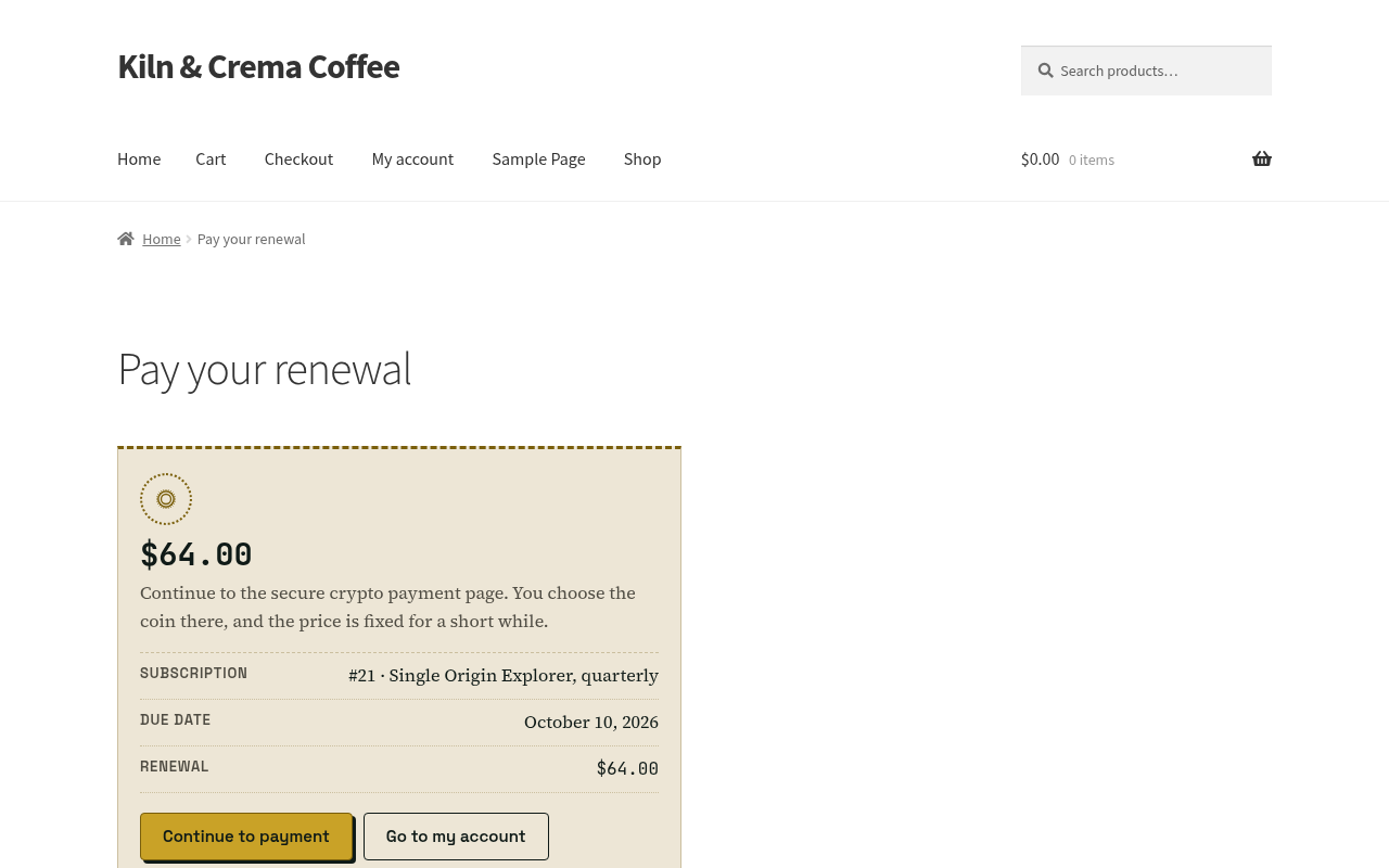 Pay link: amount due and Continue to payment