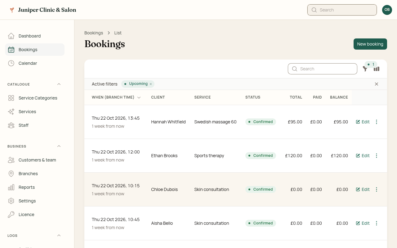 Admin bookings