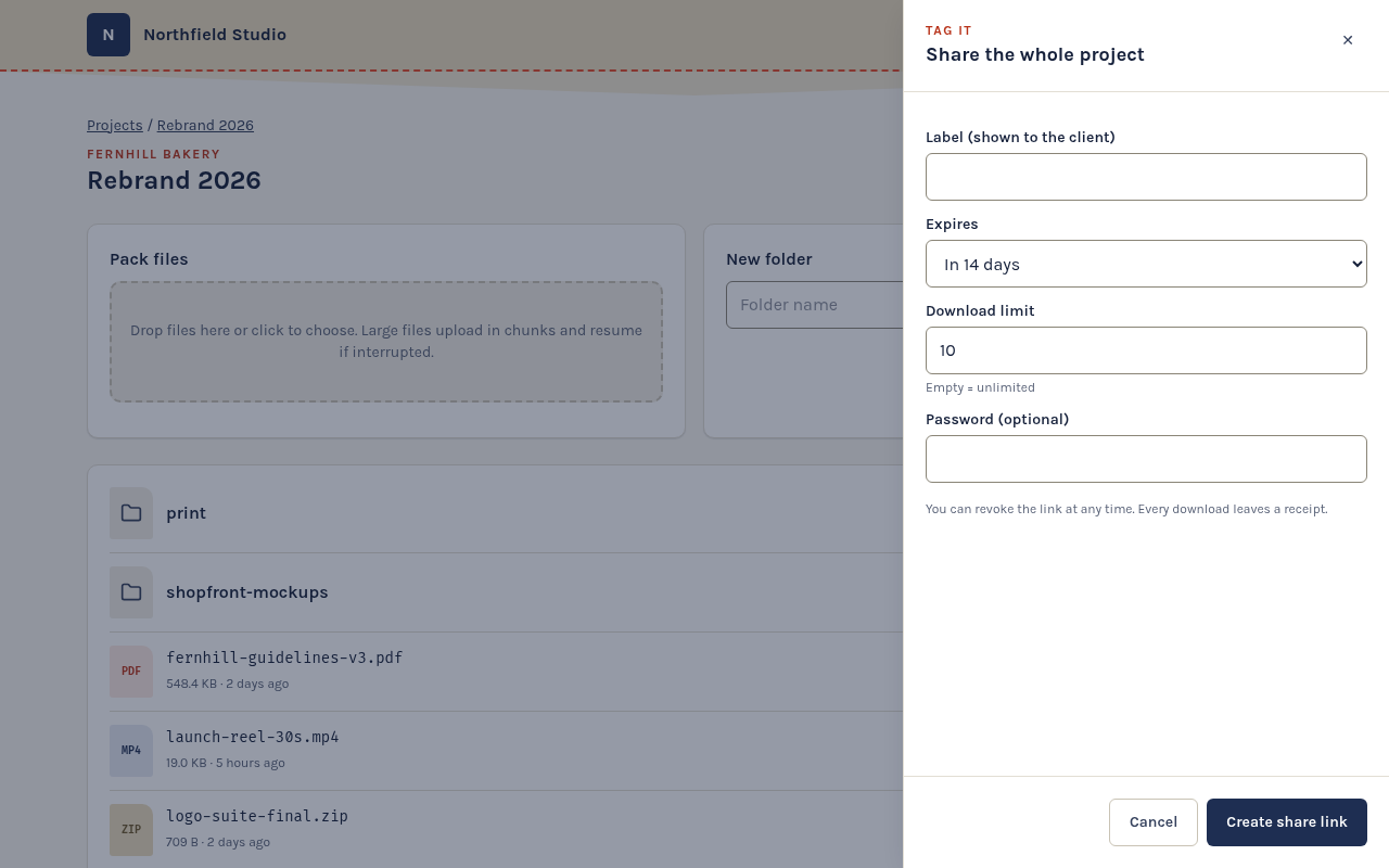 New share link: expiry, download limit and password
