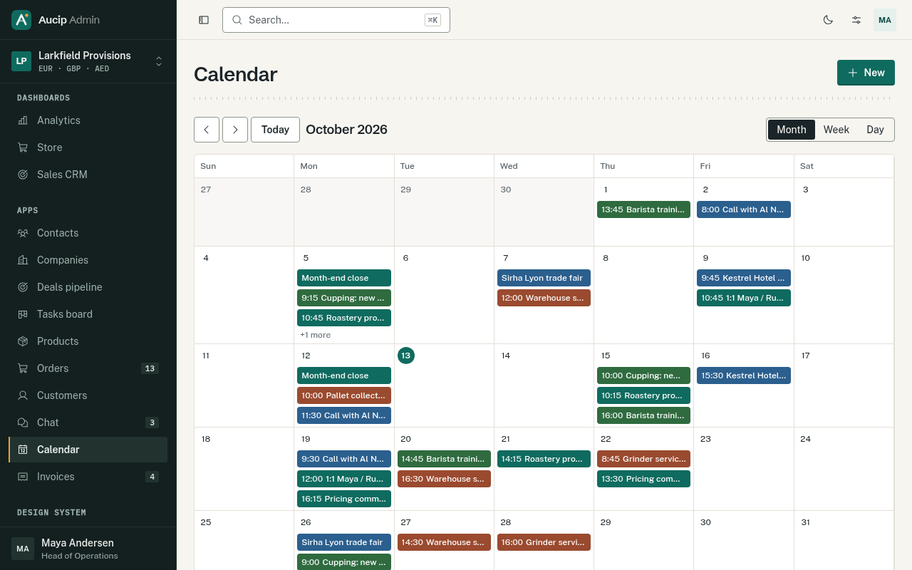 Calendar week view with events