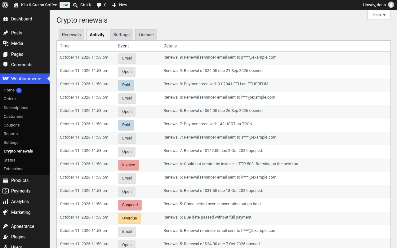 Activity log