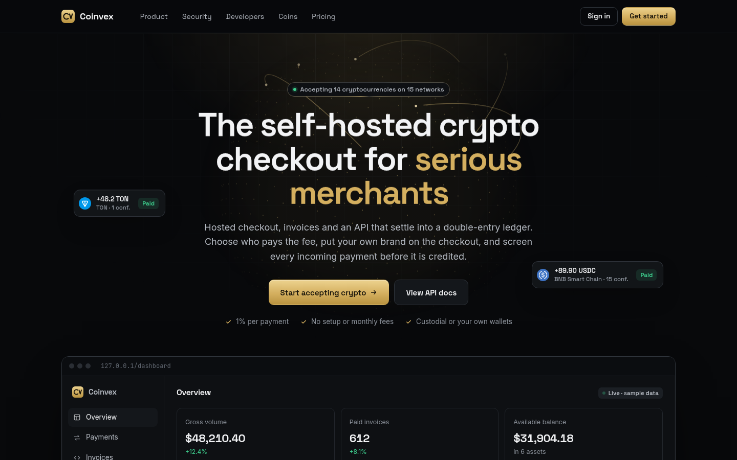 Coinvex - Self-Hosted Crypto Payment Gateway & Checkout